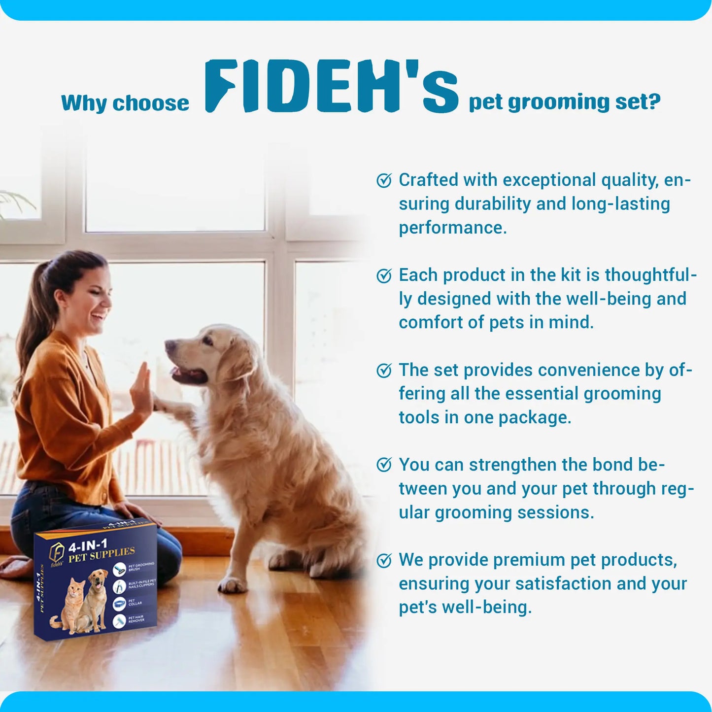 FIDEH 4-in-1 Pet Care Set: Reusable Cat and Dog Hair Remover Brush, Double-Sided Shedding Brush, Nail Clippers, and Nylon Collar for Medium Dogs (Pink, 4 Pieces)