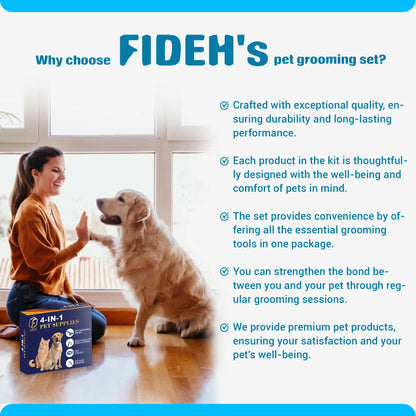 FIDEH 4-in-1 Pet Care Set: Reusable Cat and Dog Hair Remover Brush, Double-Sided Shedding Brush, Nail Clippers, and Nylon Collar for Medium Dogs (Pink, 4 Pieces)