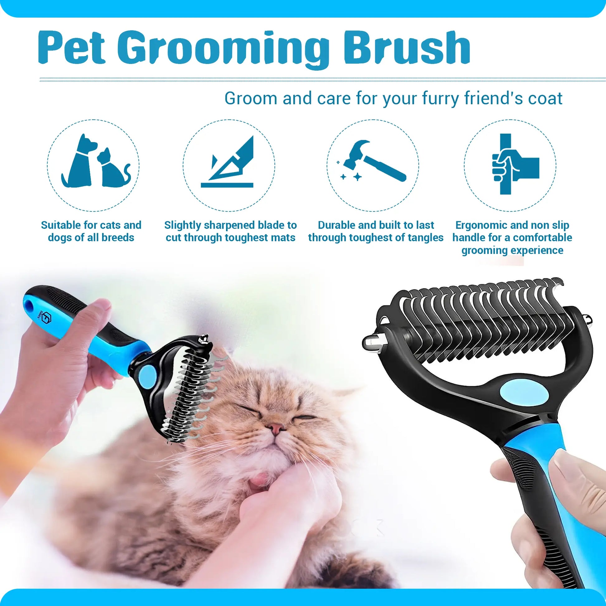 FIDEH 4-in-1 Pet Care Set: Reusable Cat and Dog Hair Remover Brush, Double-Sided Shedding Brush, Nail Clippers, and Nylon Collar for Medium Dogs (Pink, 4 Pieces)