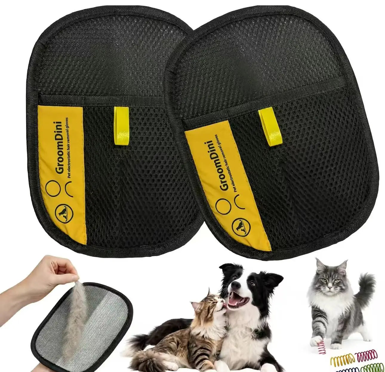 Electrostatic Pet Hair Remover Gloves - Dual-Sided Brush for Effective Cat and Dog Hair Removal from Furniture, Carpets, and Car Seats - Reusable Grooming Tool