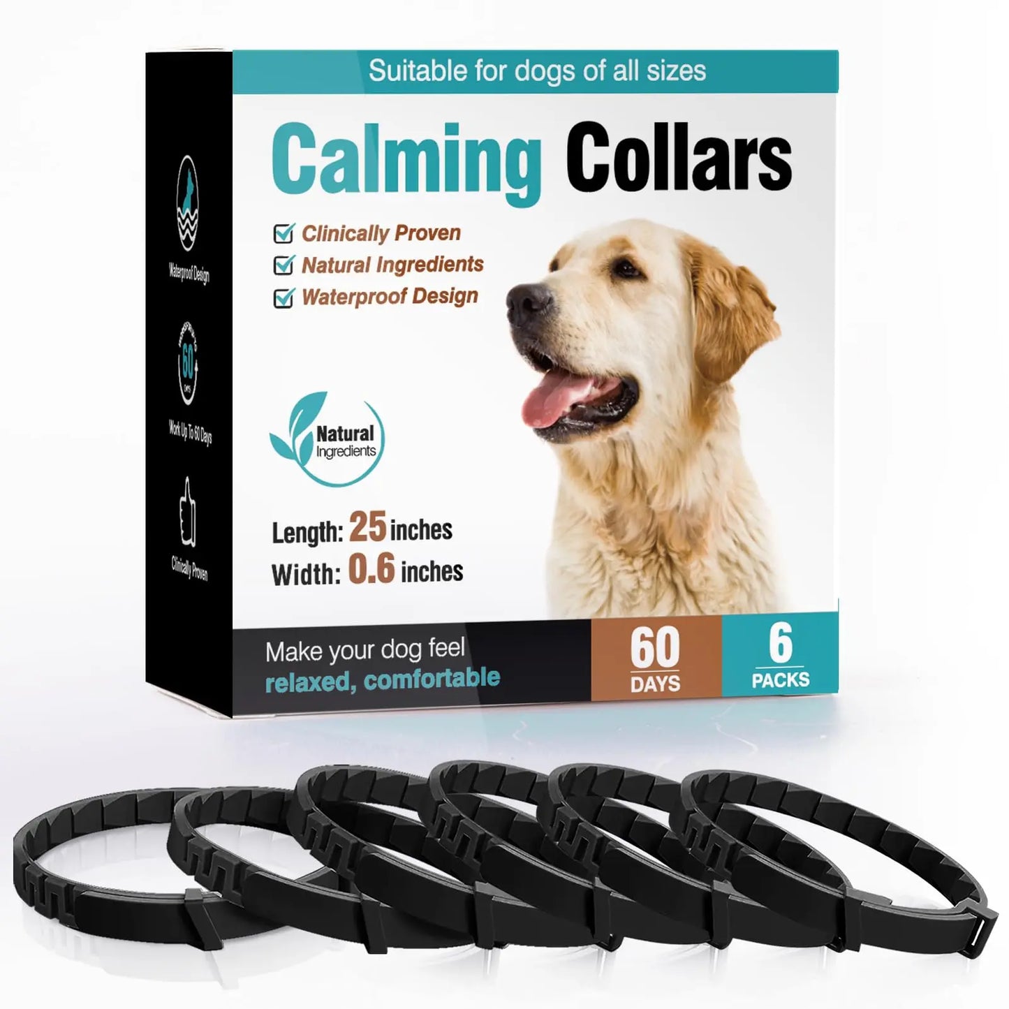 Pet Pulse Calming Collar for Dogs - 6 Pack Adjustable Pheromone Collars for Stress Relief and Separation Anxiety, 60 Days of Calm for Small, Medium, and Large Dogs, Waterproof Design, 25 Inch