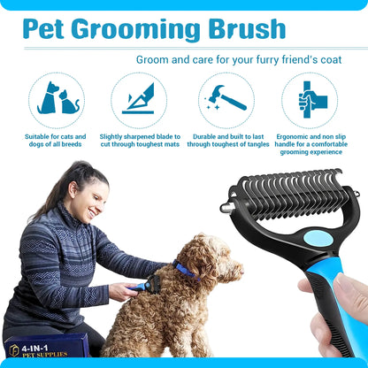 FIDEH 4-in-1 Pet Care Set: Reusable Cat and Dog Hair Remover Brush, Double-Sided Shedding Brush, Nail Clippers, and Nylon Collar for Medium Dogs (Pink, 4 Pieces)