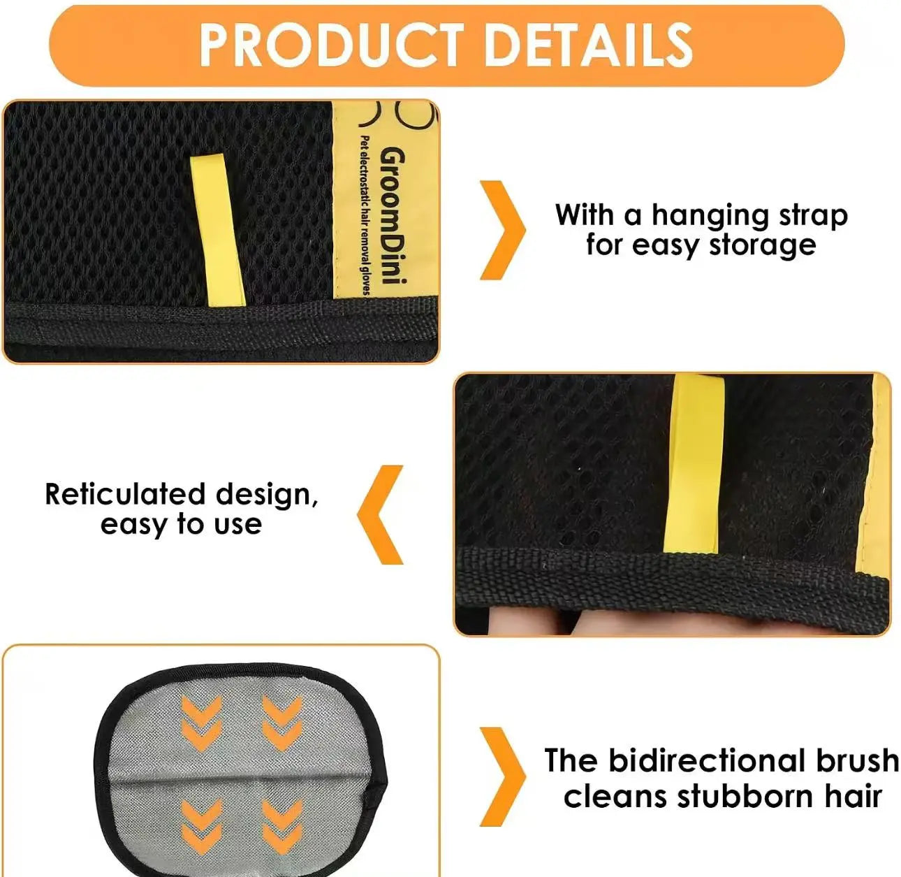 Electrostatic Pet Hair Remover Gloves - Dual-Sided Brush for Effective Cat and Dog Hair Removal from Furniture, Carpets, and Car Seats - Reusable Grooming Tool