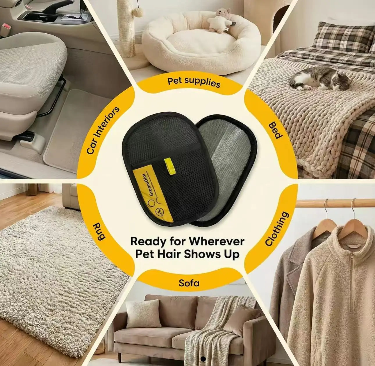 Electrostatic Pet Hair Remover Gloves - Dual-Sided Brush for Effective Cat and Dog Hair Removal from Furniture, Carpets, and Car Seats - Reusable Grooming Tool
