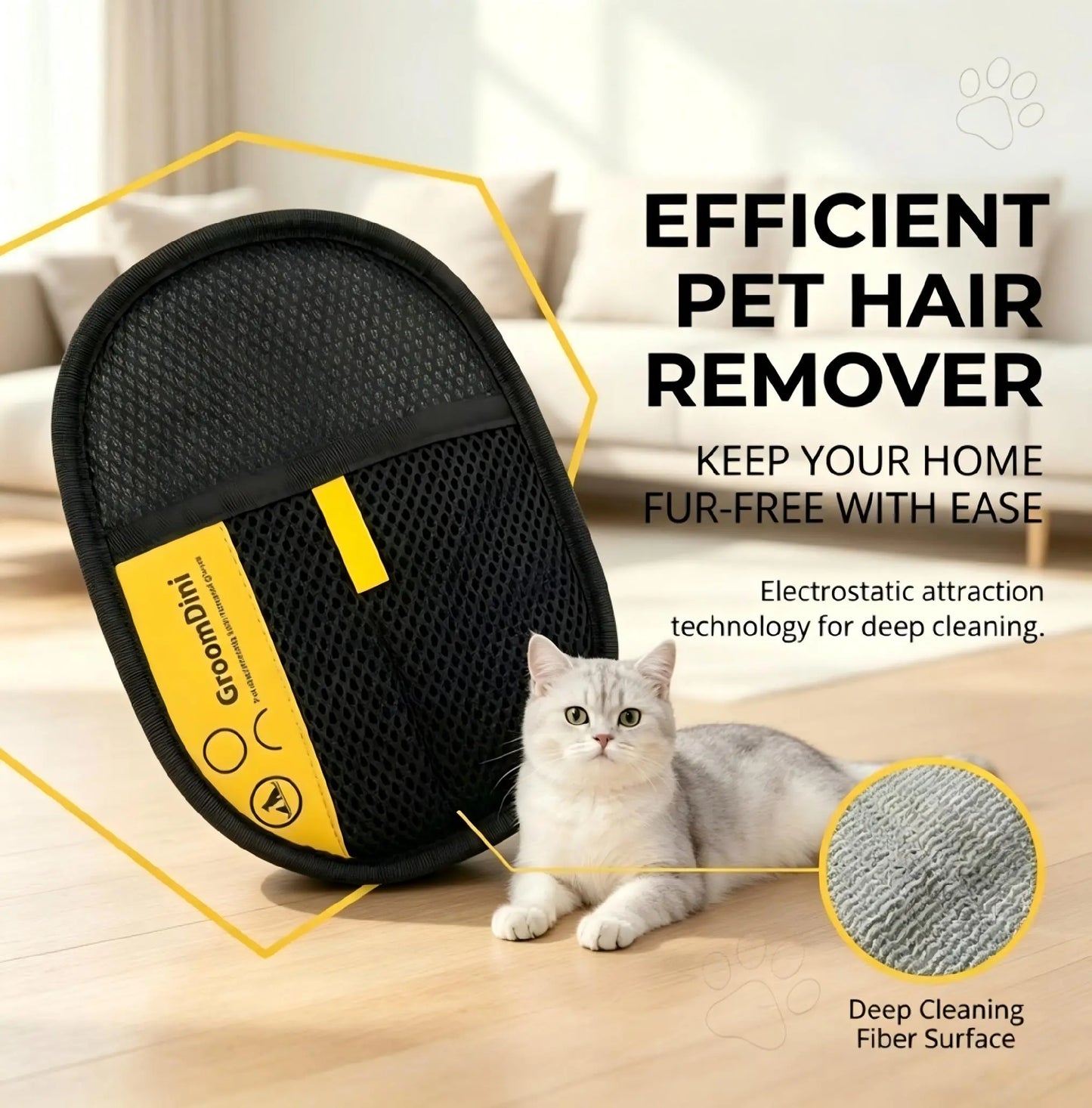 Electrostatic Pet Hair Remover Gloves - Dual-Sided Brush for Effective Cat and Dog Hair Removal from Furniture, Carpets, and Car Seats - Reusable Grooming Tool