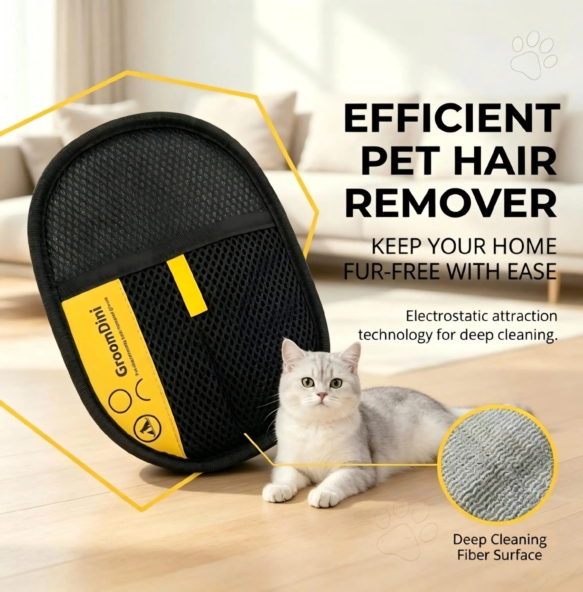 Electrostatic Pet Hair Remover Gloves - Dual-Sided Brush for Effective Cat and Dog Hair Removal from Furniture, Carpets, and Car Seats - Reusable Grooming Tool