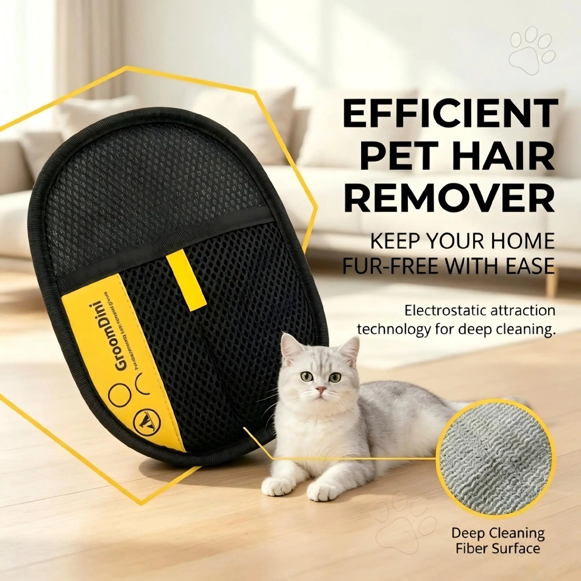 Electrostatic Pet Hair Remover Gloves - Dual-Sided Brush for Effective Cat and Dog Hair Removal from Furniture, Carpets, and Car Seats - Reusable Grooming Tool